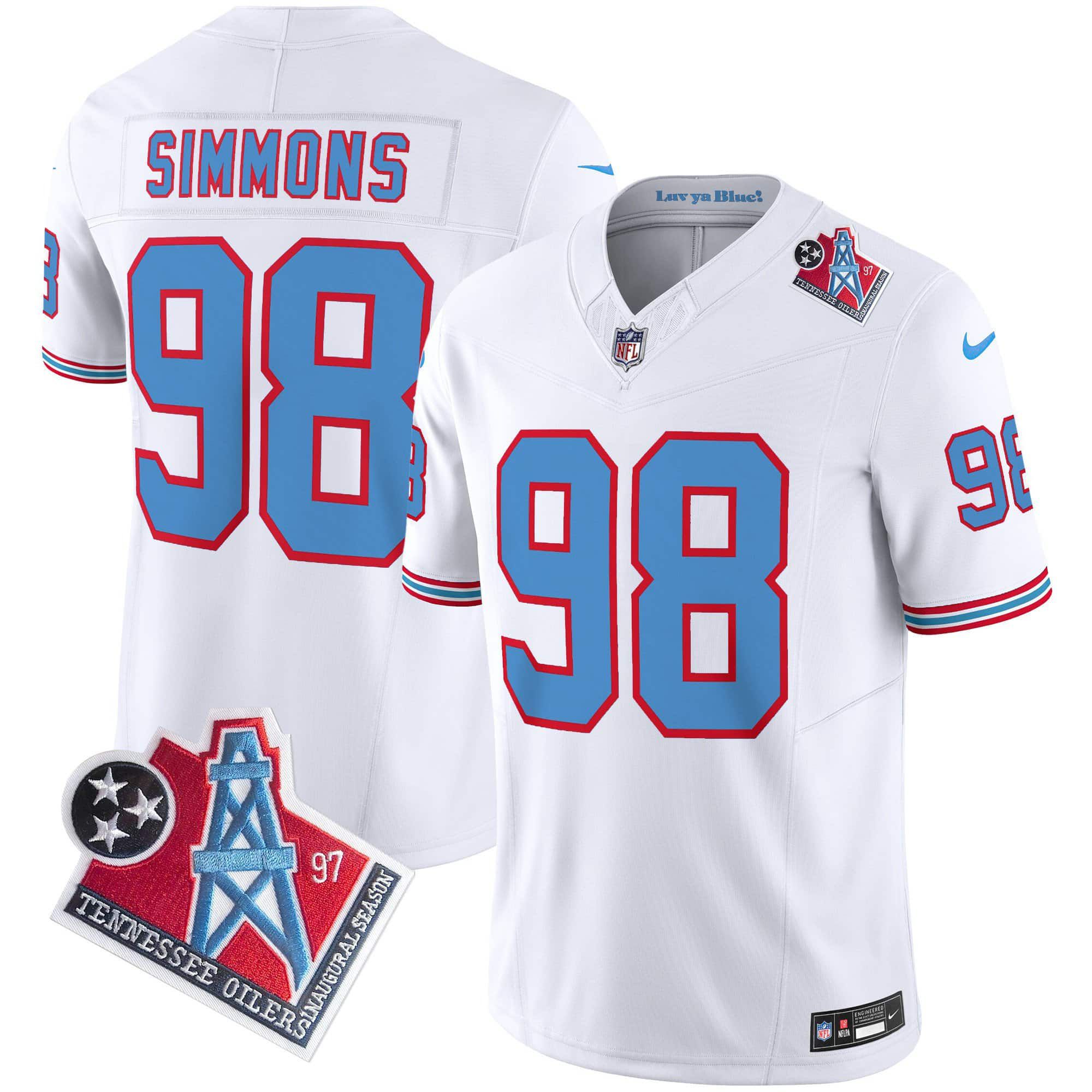 Men Tennessee Titans 98 Simmons White 1997 Throwback 2024 Nike Limited Vapor NFL Jersey